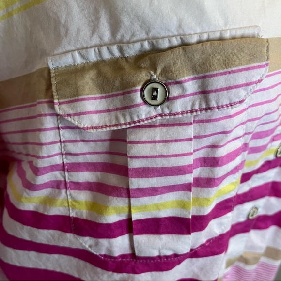 New York & Company Pink Yellow Stripe Button Down Women Blouse Top Size XL - Picture 5 of 11